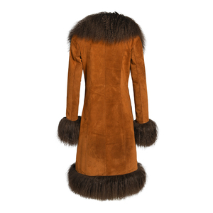 Luxury Natural <strong>Lambskin</strong> <strong>Leather</strong> Trench Coat Long Style Real Mongolian Fur Collar Cuffs Women Soft Genuine Suede <strong>Leather</strong> <strong>Jacket</strong> - Product Image 2