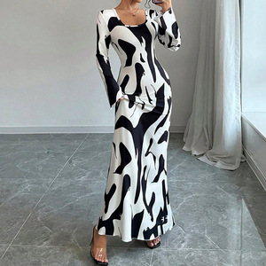 Abito Lungo da Donna Autunno Inverno 2026 Moda Europea e Americana Elegante <span class=keywords><strong>Vestito</strong></span> Stampato con Maniche a Campana - Product Image 4