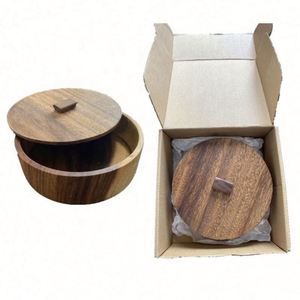 Bol à salade en bois d'acacia durable avec couvercle, logo personnalisé, boîte en bois écologique pour amandes, raisins secs, confitures de fruits secs - Product Image 3