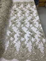 Nuevo Diseño de Tela de Encaje Francés 3D para Novias, con Pedrería Bordada a Mano, para Vestidos o Fiestas