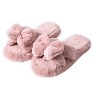 Pantuflas de Invierno para Mujer, Cálidas, de Felpa, Abiertas, Antideslizantes, de Algodón para Interiores, con Plataforma, Cómodas, con Lazo, para el Hogar - Product Image 1