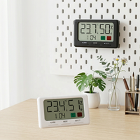 Thermomètre hygromètre numérique intelligent OEM fin pour intérieur avec icône de confort, horloge, fonctionne sur piles, en plastique, mesure de la température et de l'humidité