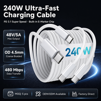 Câble Type C vers Type C 240W, charge rapide PD, cordon de données tressé pour ordinateur portable, tablette, smartphone, iOS, Android, CE, FCC, RoHS, 1M, 2M