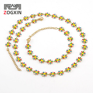 Zogxin Daisy Flower Necklace <b>Bracelet</b> <b>Set</b> Stainless Steel Women's Jewelry Gift Fashion Colorful Floral Design - Product Image 1