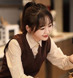 Design Waiter Autumn and Winter Clothes Shirt Women's Knitting Woolen Vest V-neck Coffee Western Restaurant Catering Overalls - Product Image 5