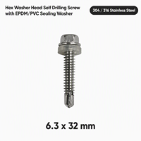 Vis autoperceuse à tête hexagonale avec rondelle d'étanchéité en acier inoxydable 304/316, 6,3 x 32 mm, pour la construction métallique