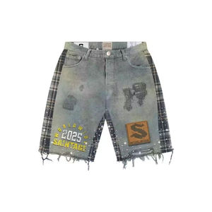 <span class=keywords><strong>Haut</strong></span> <span class=keywords><strong>de</strong></span> <span class=keywords><strong>gamme</strong></span> personnalisé 100% pur coton 220 grammes Style décontracté Plaid chaud-fixe strass survêtement lavé flanelle ensemble court - Product Image 4