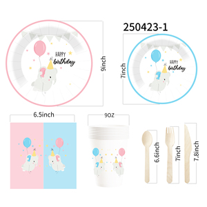 Juego de vajilla desechable DAMAI para fiesta de cumpleaños, platos de papel rosa y azul con diseño floral para suministros de cumpleaños infantiles, para 8 personas. - Product Image 6