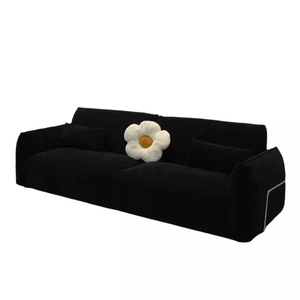 French Retro Bauhaus Designer <b>Sofa</b> Black High Back Chenille Straight Row Fabric Couch For Homestay Living Room Decor - Product Image 5