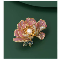 Bros bunga peony angin Cina enamel warna emas dan perak kepribadian Kelas tinggi berlian imitasi warna pabrik kustom