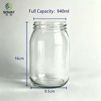 Stoples Kaca Bulat Besar 850ml Transparan dengan Tutup Ulir untuk Pengalengan Rumahan, Fermentasi, dan Kemasan Makanan Komersial