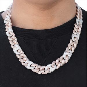 Collier chaîne cubaine en diamant de taille brillante VVS cultivé en laboratoire, argent/or, plaqué or blanc 24 carats, luxe, certifié IGI - Product Image 1