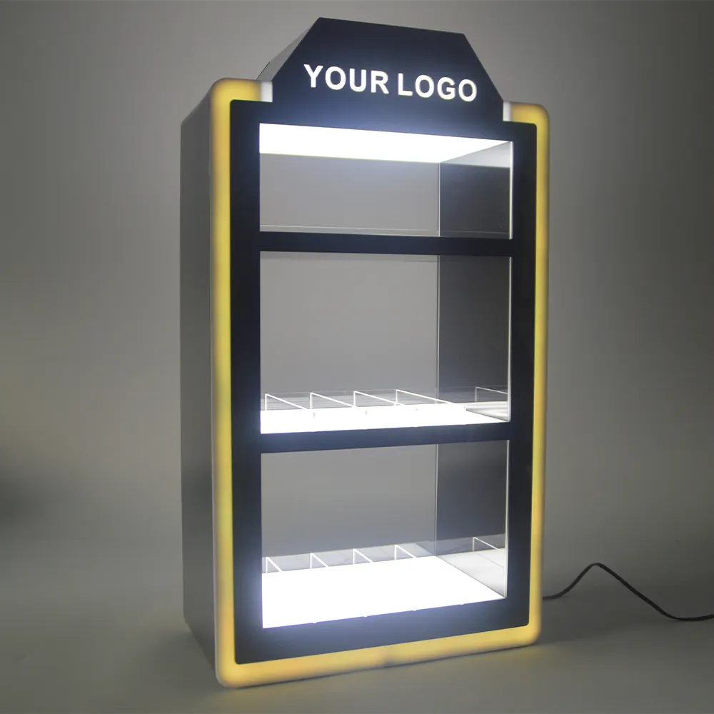 Neues Design Fabrik benutzer definierte Acryl klar transparent Zigaretten Vitrine LED Rauch regal Store Tischplatte Display Stand