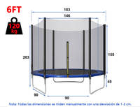 En Stock, Trampolín Redondo de Polipropileno Azul de 6 pies EIGFOH con Muelles, Red de Protección y Marco Resistente para Diversión en el Patio Trasero