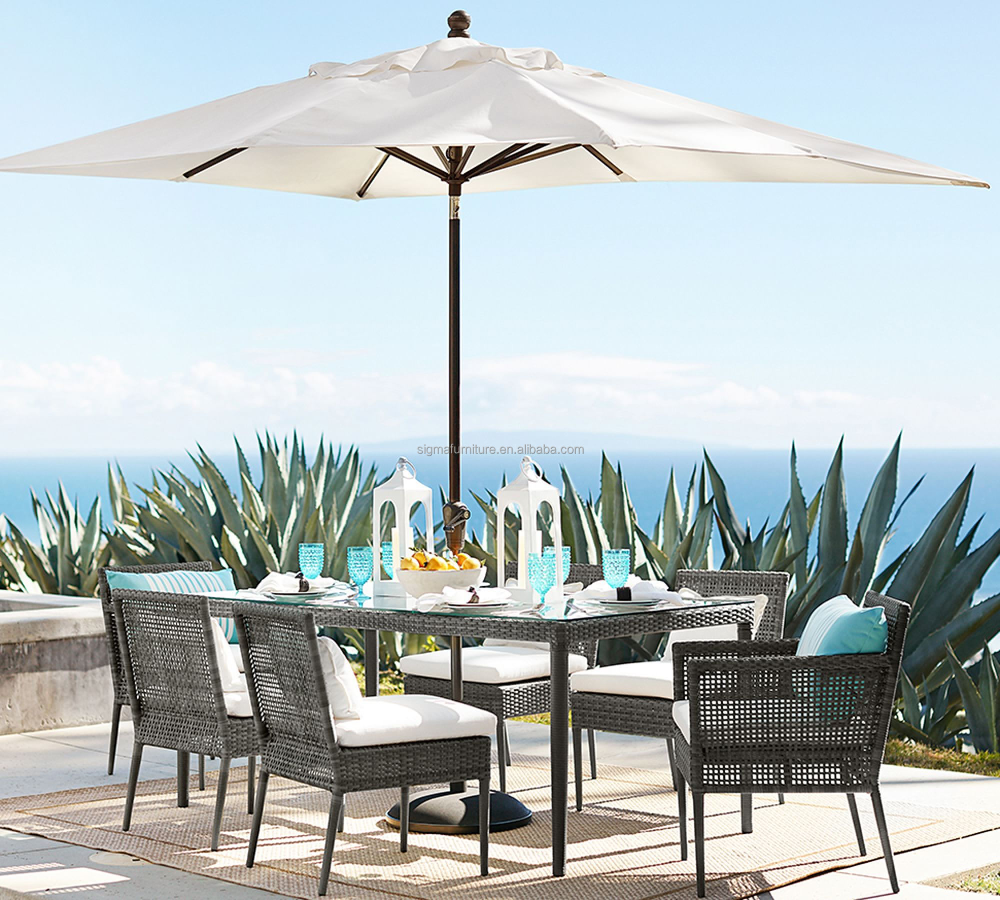 Modern beach restaurant luxury garden outdoor rattan dining armchair waterproof wicker dining chair
