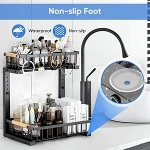 Organisateurs de rangement à 2 niveaux coulissants pour évier Organisateur d'armoire coulissant réglable Étagère de rangement à tiroir coulissant - Product Image 4