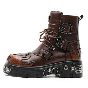 Style Punk marron <span class=keywords><strong>bottes</strong></span> à <span class=keywords><strong>semelles</strong></span> épaisses rétro crâne métal boucle plate-forme fermeture éclair moto <span class=keywords><strong>bottes</strong></span> Niche tendance hommes bottines - Product Image 1