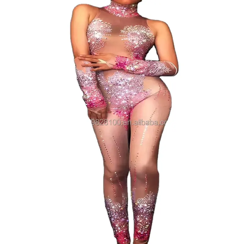 ブラウスセクシーな雰囲気桜フルダイヤモンドオールインワン女性歌手キャットウォークショーホスト衣装