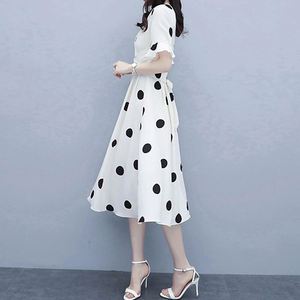 2022 mujeres verano Cruz cuello pico manga corta volantes vestidos coreanos punto impreso vendaje moda Slim A-line <span class=keywords><strong>vestido</strong></span> Casual - Product Image 5