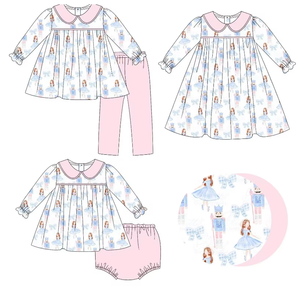 Conjunto de manga larga para niñas, estampado de dibujos animados, cuello Peter Pan, pantalones, conjuntos de ropa navideña - Product Image 2