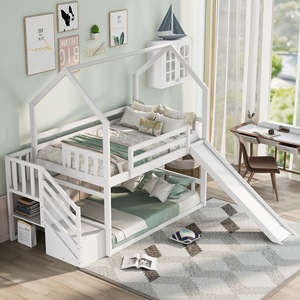 <b>Wooden</b> <b>Bunk</b> <b>Bed</b> With Slide And Storage White For Kids Bedroom - Product Image 1