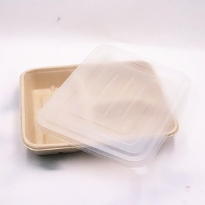 Bagasse hamuru şeker kamışı tek kullanımlık biyobozunur <span class=keywords><strong>3</strong></span> bölme öğle yemeği tabağı yiyecek tepsisi PP kapaklı - Product Image 3