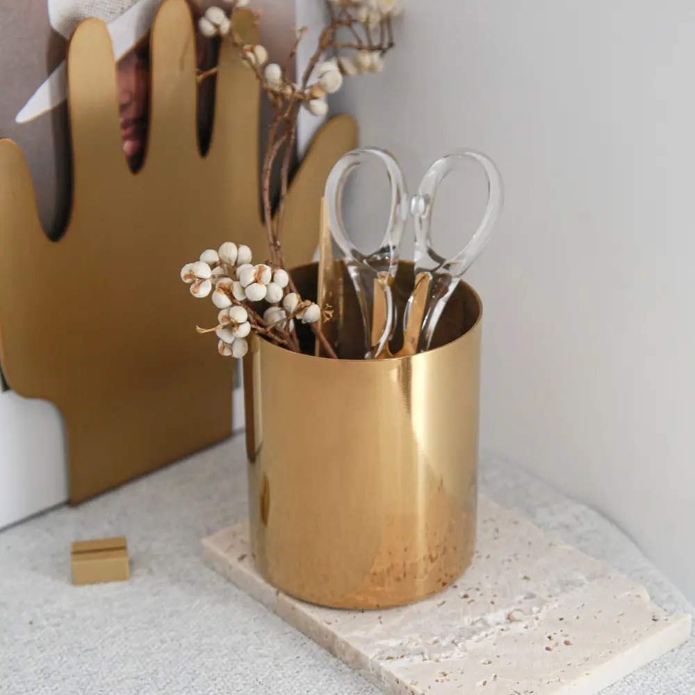 Factory Wholesale Custom Metal Cans Stainless Steel Gold Plated Pen Holders Office Supplies Flower Pot Kitchen Container Jars