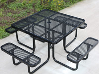 Mobilier de jardin Table de pique-nique carrée commerciale en acier pour le camping avec banc Table et chaise en métal pour le restaurant à l'extérieur du parc