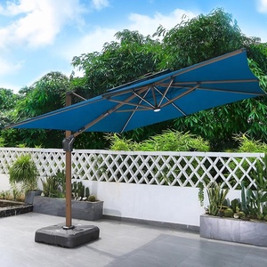 Paraguas de <span class=keywords><strong>patio</strong></span> en voladizo con luz LED resistente al viento y resistente a la lluvia de aluminio cuadrado azul de 10x12 pies para comer al aire libre - Product Image 1