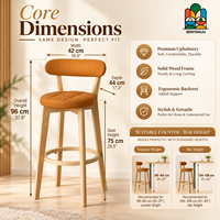 Tabouret de bar en bois massif de style scandinave moderne avec siège rembourré capitonné, dossier en forme de pilule et anneau de repose-pieds