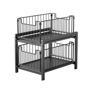 2 टियर पुल आउट कैबिनेट आयोजक शेल्फ धातु तार टोकरी दराज आयोजक रसोई सिंक शेल्फ के तहत - Product Image 1