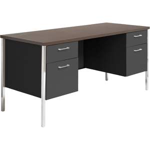 Alera ALESD6024BM Credenza de acero con doble pedestal, 60w x 24d x 29-1/2h, escritorios de oficina en nogal/negro - Product Image 1