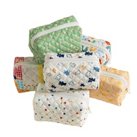 Pochette cosmétique matelassée en coton moelleux faite à la main, motif dessin animé, en cuir PU, étui de rangement pour maquillage et pinceaux, avec logo