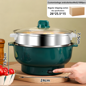 Casserole électrique multifonctionnelle à grande capacité, antiadhésive, avec couvercle en verre trempé, pour usage commercial, domestique et hôtelier, cuisson à la vapeur et à l'eau bouillante - Product Image 4