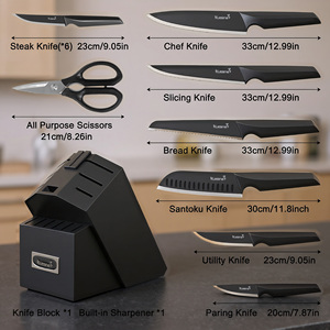 طقم سكاكين مطبخ جديد متعدد الوظائف من كويزين، 15 قطعة من الفولاذ المقاوم للصدأ الأسود مع مبراة مدمجة - Product Image 3