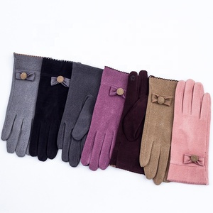 <span class=keywords><strong>Gants</strong></span> tactiles pour femmes en daim d'hiver avec nœud mignon - Product Image 1