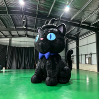 Chapeau de sorcière géant gonflable de chat noir d'Halloween, mascotte avec yeux et crocs maléfiques, pour décoration extérieure de jardin et maison hantée
