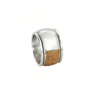 Anello moderno in oro bianco con intarsio in legno naturale, design geometrico, gioielli di moda unisex Q358 - Product Image 1