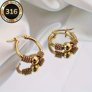 Boucles d'oreilles européennes et américaines à clip torsadé avec perles, tendance, style Joker, pour femmes, en acier inoxydable plaqué or 18 carats - Product Image 2