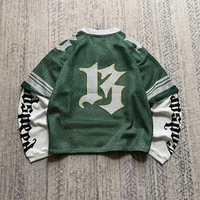 T-shirt à manches longues en jersey 100 % coton épais, coupe ample col en V, avec imprimé et design en maille, style streetwear décontracté