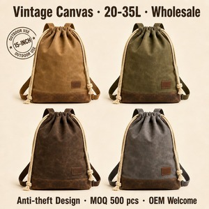 Bolsa de Lona Grande con Cordón Ajustable, 20-35L, Estilo Vintage, con Compartimento para Laptop de 15 Pulgadas, Diseño Antirrobo, Venta al Por Mayor - Product Image 1