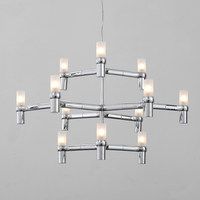 Lustre en alliage de zinc et verre de style nordique postmoderne, installation suspendue/sur support, finition argentée pour l'éclairage