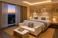 Hotelprojekt-Vertragsmöbel: Modernes MDF-Holzrahmen-Schlafzimmer-Set mit Polsterbett und Sofa – Hotelmöbel für die Gastgewerbe-Branche