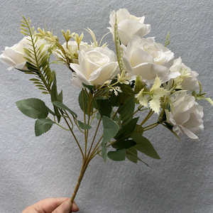 Ramo de Rosas Artificiales Realistas de Seda BF con Hojas para Boda, Día de San Valentín, <span class=keywords><strong>Funeral</strong></span>, Ecológico - Product Image 4