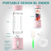 OEM Aangepaste Logo 500ML Draagbare Type-C Blenderbeker BPA-vrij RVS Mini Fruitpers Mixer voor Thuis Buiten Gym Reizen