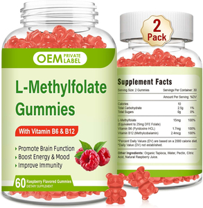 OEM Organik 15mg L-Metilfolat Jelibonları, Metil B12, Folat Vitamin B6 B12 Takviyesi ile Beyin Fonksiyonlarını Destekler ve Ruh Halini İyileştirir - Product Image 1