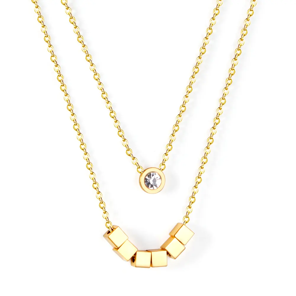 Ason Jewelry-colgante de acero inoxidable con doble capa de cristal dorado de 18K, collar, joyería, novedad