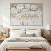 Peinture à l'huile d'hortensia blanc pur peinte à la main, prix de gros, pétales 3D texturés, art mural encadré pour la décoration murale de la maison