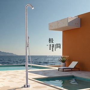 <span class=keywords><strong>Robinet</strong></span> de sol extérieur vertical avec douchette en acier inoxydable brossé, jet pluie, design moderne, eau froide et chaude, pour usage en bord de mer - Product Image 4