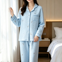 Ensemble de pyjama imprimé pour femmes, manches longues, pantalon long, vêtements de maison, coupe régulière, personnalisable